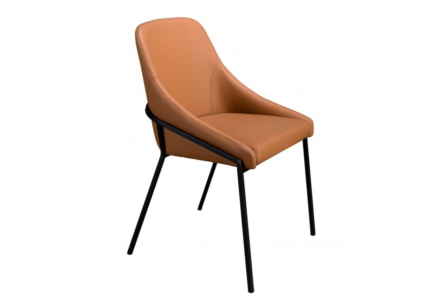 Luxusná moderná hnedá čalúnená jedálenská stolička Forma Moderna s poťahom z ekokože a kovovou podstavou so štyrmi nožičkami v čiernej farbe