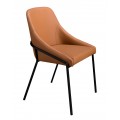 Luxusná moderná hnedá čalúnená jedálenská stolička Forma Moderna s poťahom z ekokože a kovovou podstavou so štyrmi nožičkami v čiernej farbe