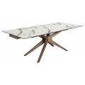 Luxusný moderný obdĺžnikový rozkladací jedálenský stôl Vita Naturale s bielou mramorovou doskou a hnedými nohami 240 cm