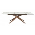 Luxusný moderný obdĺžnikový rozkladací jedálenský stôl Vita Naturale s bielou mramorovou doskou a hnedými nohami 240 cm