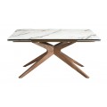 Luxusný moderný obdĺžnikový rozkladací jedálenský stôl Vita Naturale s bielou mramorovou doskou a hnedými nohami 240 cm