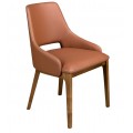 Luxusná kožená jedálenská stolička Vita Naturale s keyhole dizajnom opierky s výrezom s poťahom z ekokože v koňakovej hnedej farbe a nožičkami z dreva v orechovej hnedej farbe