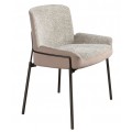 Luxusná moderná minimalistická jedálenská stolička Forma Moderna s textilným poťahom v dvoch farbách v svetlom sivom odtieni na prednej strane a v hnedom odtieni na chrbtovej strane s čiernymi kovovými nožičkami
