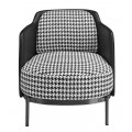 Luxusné dizajnové čalúnené kreslo Gallinetto s poťahom z kože a textilu so vzorom kohútej stopy v čiernej a bielej farbe 76 cm