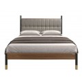 Luxusná art deco manželská posteľ Forma Moderna so sivým čalúneným koženým čelom a orechovo hnedým dreveným rámom 170 cm