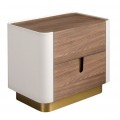 Luxusný moderný nočný stolík Forma Moderna z dreva v orechovom hnedom a béžovom lakovaní so zlatým kovovým detailom a podstavou s dvomi zásuvkami bez úchytiek