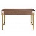 Luxusný moderný písací stôl Forma Moderna s dvomi zásuvkami v kombinácii béžovej a orechovej hnedej so zlatou podstavou 140 cm
