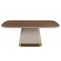 Luxusný art deco obdĺžnikový jedálenský stôl Forma Moderna s mohutnou béžovou nohou a orechovou hnedou drevenou doskou 200 cm