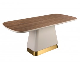Luxusný art deco obdĺžnikový jedálenský stôl Forma Moderna s mohutnou béžovou nohou a orechovou hnedou drevenou doskou 200 cm