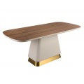 Luxusný art deco obdĺžnikový jedálenský stôl Forma Moderna s mohutnou béžovou nohou a orechovou hnedou drevenou doskou 200 cm