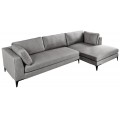 Dizajnová industriálna rohová trojmiestna čalúnená sedačka Molara so sivým zamatovým poťahom s nízkymi nožičkami 313 cm