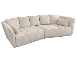 Luxusná dizajnová veľká päťmiestna šampanská béžová sedačka Queen s bouclé prešívaným poťahom 295 cm