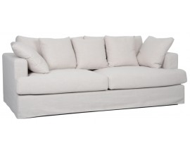 Dizajnová moderná čalúnená ľanová obdĺžniková béžová sedačka Heaven s piatimi vankúšmi 210 cm