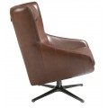 Luxusné otočné moderné kožené kreslo Junas v hnedej farbe s čiernou kovovou nohou 100 cm