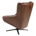 Luxusné otočné moderné kožené kreslo Junas v hnedej farbe s čiernou kovovou nohou 100 cm