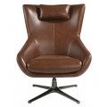 Luxusné otočné moderné kožené kreslo Junas v hnedej farbe s čiernou kovovou nohou 100 cm