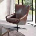 Luxusné otočné moderné kožené kreslo Junas v hnedej farbe s čiernou kovovou nohou 100 cm