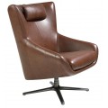 Luxusné pracovné kreslo Junas v modernom štýle s poťahom z pravej kože v hnedej farbe s nohou z nehrdzavejúcej ocele v čiernej farbe s otočnou funkciou