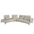 Luxusná kožená rohová sedačka Forma Moderna do ľavého rohu s poťahom z pravej kože v pieskovej sivej farbe so štyrmi obdĺžnikovými vankúšmi s kovovými nožičkami v čiernej farbe