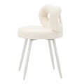 Moderná dizajnová bouclé biela čalúnená jedálenská stolička Janar s bielymi kovovými nožičkami 67 cm