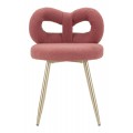 Moderná glamour čalúnená bouclé jedálenská stolička Janar s ružovým poťahom a kovovými zlatými nožičkami 67 cm 