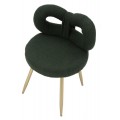 Moderná dizajnová čalúnená tmavo zelená jedálenská stolička Janar s bouclé poťahom a kovovými zlatými nožičkami 67 cm