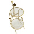Dizajnový glamour okrúhly zlatý príručný stolík Natura Elegante s florálnym zdobením a sklenenou vrchnou doskou a policou 78 cm