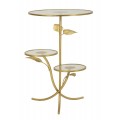 Dizajnový glamour okrúhly zlatý kovový príručný stolík Natura Elegante s florálnym motívom a sklenenými doskami 69 cm
