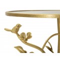 Dizajnový okrúhly zlatý kovový príručný stolík Natura Elegante s florálnym zdobením a vrchnou sklenenou doskou 60 cm