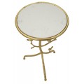 Dizajnový glamour mramorový okrúhly kovový zlatý príručný stolík Natura Elegante s atypickou nohou 60 cm