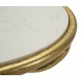 Dizajnový glamour mramorový okrúhly kovový zlatý príručný stolík Natura Elegante s atypickou nohou 60 cm