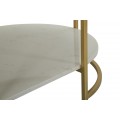 Art deco oválny konferenčný stolík Auria s bielym mramorovým dizajnom so zlatou kovovou konštrukciou a odkladacou policou 90 cm