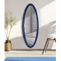 Moderné dizajnové oválne nástenné zrkadlo Retal s námorníckym modrým skleneným rámom 150 cm