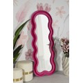 Dizajnové nástenné ružové zrkadlo Swan s vlnitým rámom a klenutým vrchným oblúkom so zamatovým poťahom 160 cm