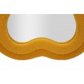 Moderné oblúkové horčicovo oranžové zrkadlo Swan s dvojitým rámom s bouclé poťahom a asymetrickou siluetou 160 cm