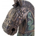 Dizajnová vintage dekorácia Cavaliero v podobe hlavy koňa z teakového dreva v tmavých hnedých odtieňoch 48 cm