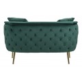 Glamour obdĺžniková zelená zamatová čalúnená dvojmiestna sedačka Lienne s oblými opierkami a zlatými kovovými nožičkami 127 cm
