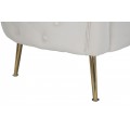 Art deco obdĺžniková biela čalúnená zamatová dvojmiestna sedačka Lienne a oblými opierkami na zlatých kovových nožičkách 127 cm