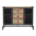 Industriálny dizajnový čierno hnedý kovový príborník Melas s dvomi dvierkami tromi zásuvkami a dvomi poličkami 126 cm