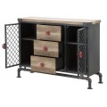 Industriálny dizajnový čierno hnedý kovový príborník Melas s dvomi dvierkami tromi zásuvkami a dvomi poličkami 126 cm