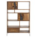 Industriálny obdĺžnikový hnedý regál Selvaggio z masívneho dreva s výraznou štruktúrou a kovovými nožičkami 180 cm