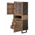 Industriálna obdĺžniková hnedá trojdverová vitrína Cubilio z masívneho akáciového dreva s kovovými nožičkami 177 cm