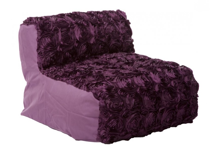 Moderné štvorcové dizajnové čalúnené kreslo Rosaria vo fialovej farbe s poťahom s motívom ruží 81 cm