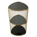 Art deco trojuholníkový príručný stolík Fayer so zlatou kovovou konštrukciou a čiernymi sklenenými tromi doskami 80 cm