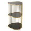 Art deco trojuholníkový príručný stolík Fayer so zlatou kovovou konštrukciou a čiernymi sklenenými tromi doskami 80 cm