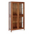 Luxusná masívna mahagónová hnedá vitrína Liberia s dvojitými presklenými dvierkami s tromi policami a dvomi zásuvkami v hnedej farbe s červenkastým podtónom