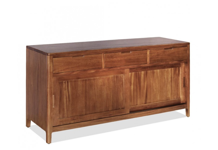 Luxusný masívny príborník Liberia s dvomi posuvnými dvierkami a tromi vedľa seba umiestnenými zásuvkami vo vrchnej časti s obdĺžnikovými úchytkami na nízkych nožičkách