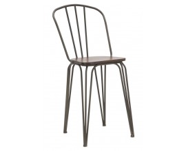 Industriálna štvorcová jedálenská stolička Glady z masívneho dreva s kovovou konštrukciou v tmavosivej farbe 102 cm