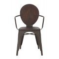 Industriálna jedálenská stolička Glady s oválnym operadlom z tmavého masívneho dreva a kovovou konštrukciou 83 cm