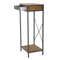 Štýlový industriálny príručný stolík Glady s drevenou policou a zásuvkou s plechovou výplňou 98 cm